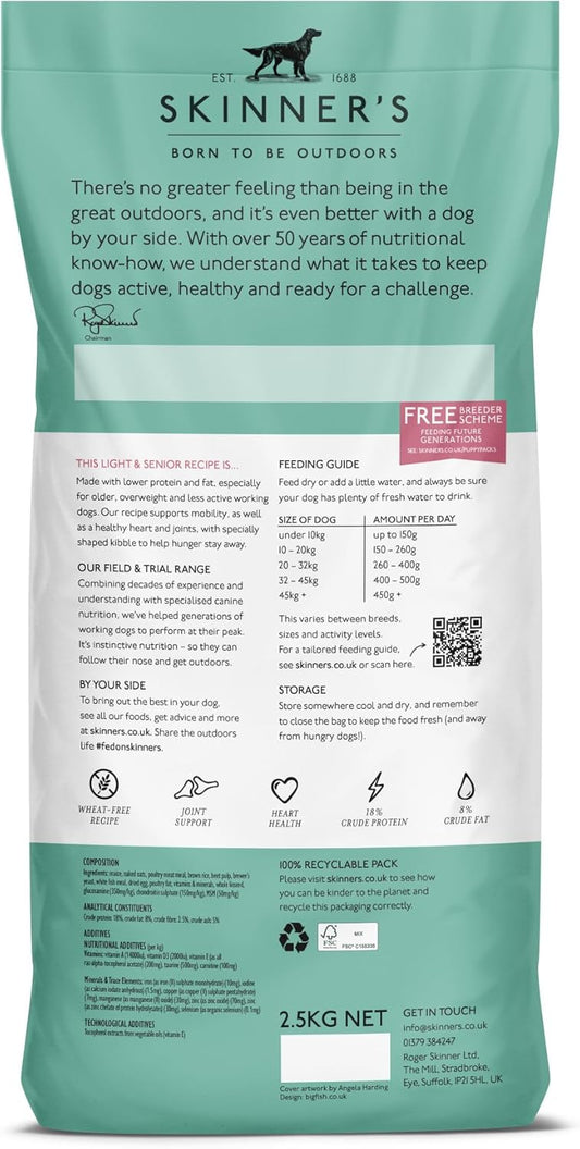 Skinner’s Field & Trial Light & Senior – Complete Dry Dog Food, Ideal for Older, Overweight or Less Active Dogs, 15kg