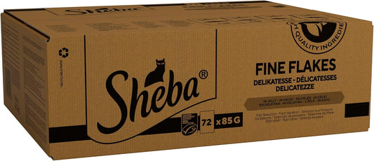 SHEBA - Adult Wet Cat Food Pouches - 72 x 85 g - Fish Collection - Bulk Cat Food Megapack - 72 Jelly Pouches
