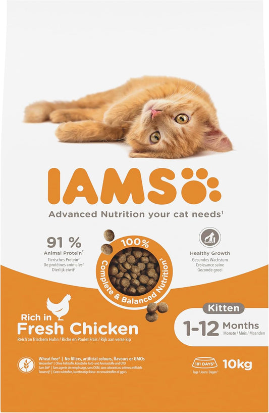 IAMS Kitten Complete Dry Cat Food Chicken 10kg - For Healthy Growth