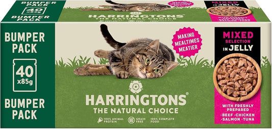 Harringtons Complete Wet Pouch Grain Free Hypoallergenic Adult Cat Food Mixed in Jelly Pack 40x85g