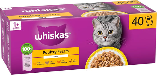 WHISKAS Adult Wet Cat Food in Jelly 40x85g Poultry Feasts