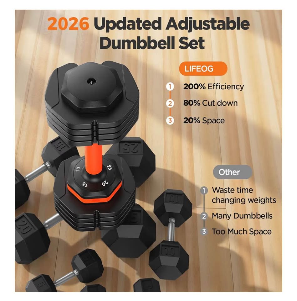 Adjustable Dumbbell Set with Fast Weight Adjustment, 15lb Rubber Hex Dumbbells, and 7lb Neoprene Dumbbells