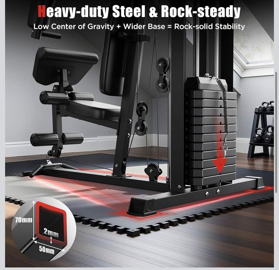 Multi-Functional Workout Station with 150lb Weight Stack, Chest Press, Lat Pull Down, Leg Extension & Preacher Curl Pad