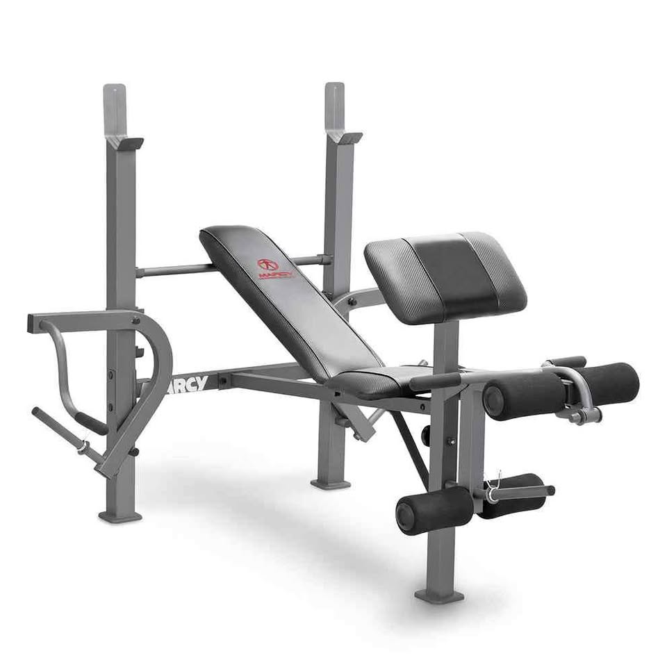 Weight Bench with Adjustable Incline/Decline Back Pad, Integrated Leg Developer, and Preacher Curl Station for Full Body Strength Training