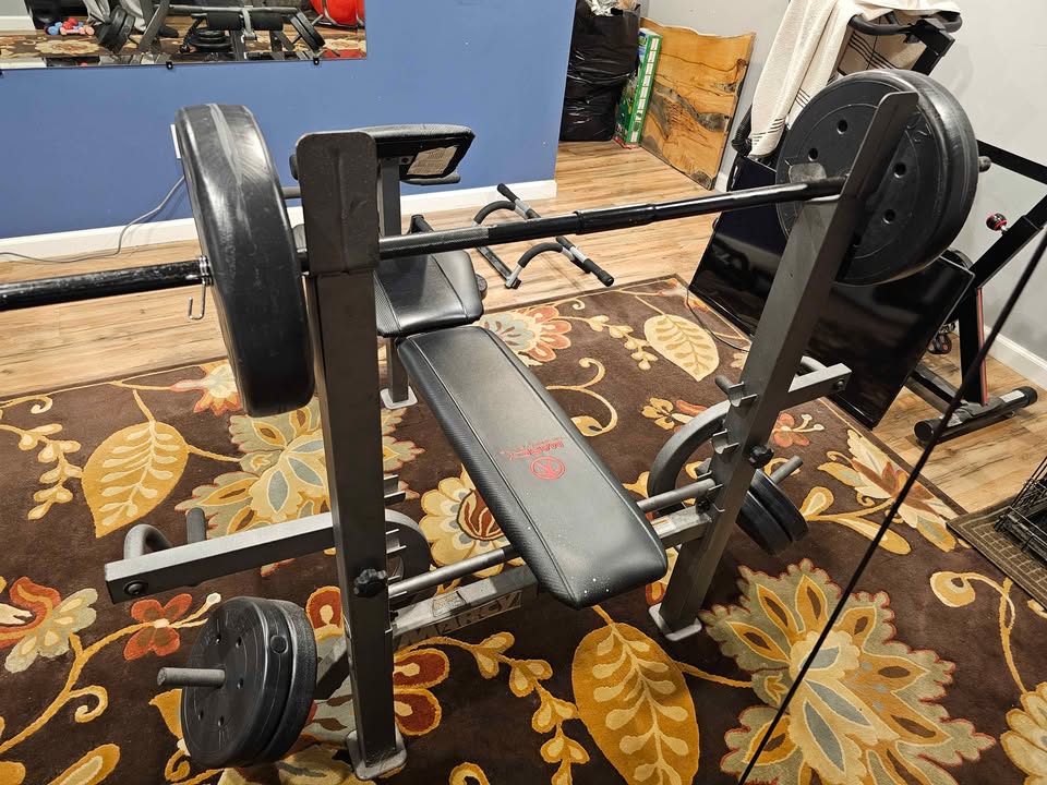 Weight Bench with Adjustable Incline/Decline Back Pad, Integrated Leg Developer, and Preacher Curl Station for Full Body Strength Training