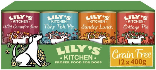 Lily's Kitchen Natural Adult Wet Dog Food Tins Grain-Free Recipe Variety Pack 12x400g