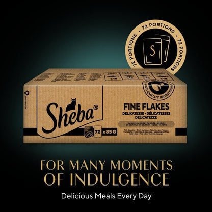 SHEBA - Adult Wet Cat Food Pouches - 72 x 85 g - Fish Collection - Bulk Cat Food Megapack - 72 Jelly Pouches