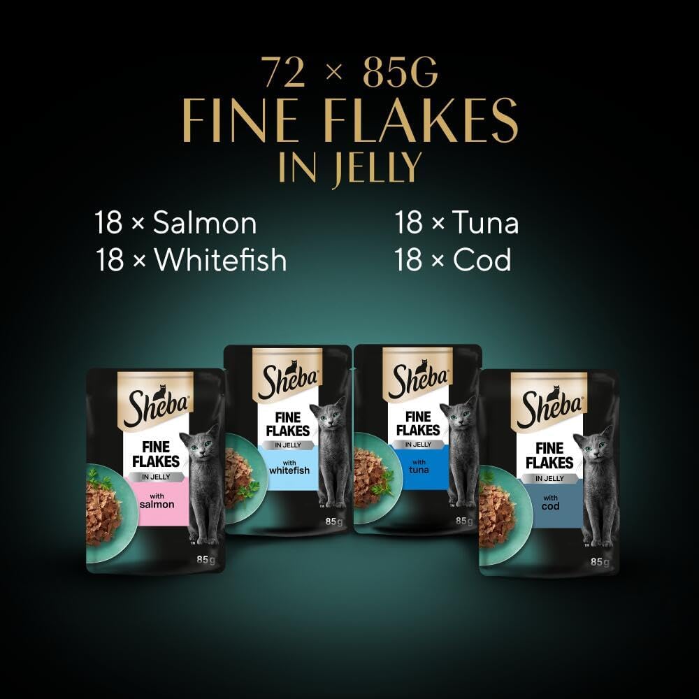 SHEBA - Adult Wet Cat Food Pouches - 72 x 85 g - Fish Collection - Bulk Cat Food Megapack - 72 Jelly Pouches