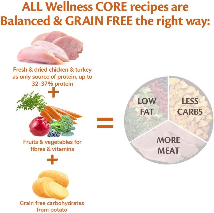 Wellness CORE Original 10 kg, Chicken & Turkey – Dry Dog Food for Medium Breeds, Grain-Free, Natural, Hypoallergenic, Protein-Rich, High Meat Content, Supports Optimal Energy & Lean Body