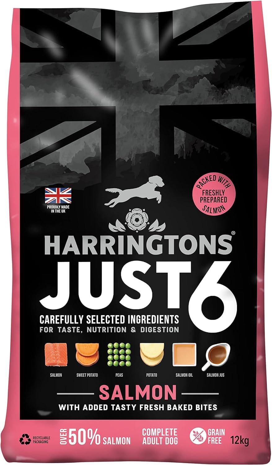 Harringtons Just 6 Complete Grain Free Dry Adult Dog Food Salmon 12kg - With Added Fresh Baked Bites
