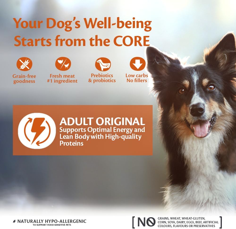Wellness CORE Original 10 kg, Chicken & Turkey – Dry Dog Food for Medium Breeds, Grain-Free, Natural, Hypoallergenic, Protein-Rich, High Meat Content, Supports Optimal Energy & Lean Body