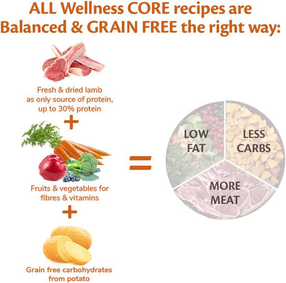 Wellness CORE Lamb 10 kg, Lamb – Dry Dog Food for All Dog Breeds, Grain-Free, Natural, Hypoallergenic, Protein-Rich, High Meat Content, Supports Healthy Digestion