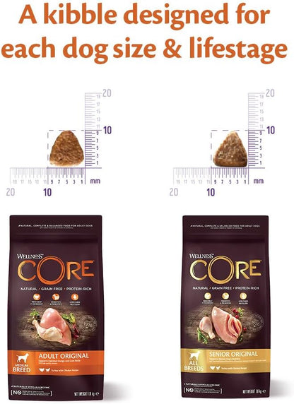 Wellness CORE Original 10 kg, Chicken & Turkey – Dry Dog Food for Medium Breeds, Grain-Free, Natural, Hypoallergenic, Protein-Rich, High Meat Content, Supports Optimal Energy & Lean Body