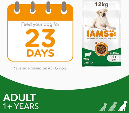 IAMS Adult Large Complete Dry Dog Food Lamb 12kg - With DentalCare System