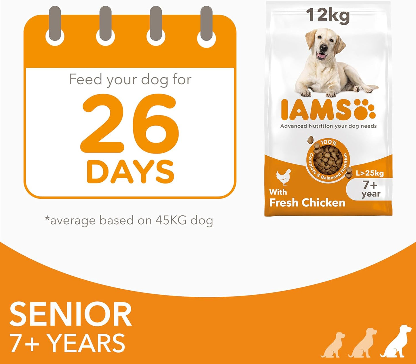 IAMS Senior Large Complete Dry Dog Food Chicken 12kg - With DentalCare System