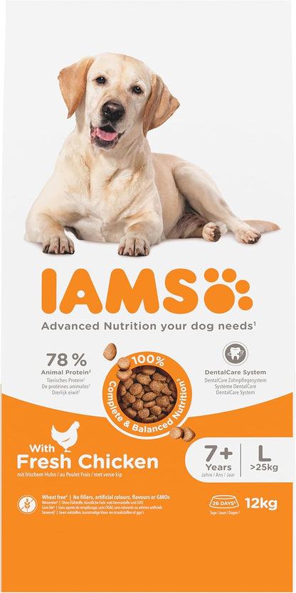 IAMS Senior Large Complete Dry Dog Food Chicken 12kg - With DentalCare System