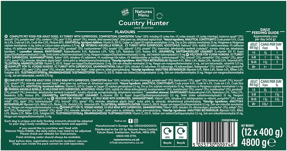 Natures Menu Country Hunter Multipack Game Meat Selection Canned Wet food for Dogs - 12 x 400g