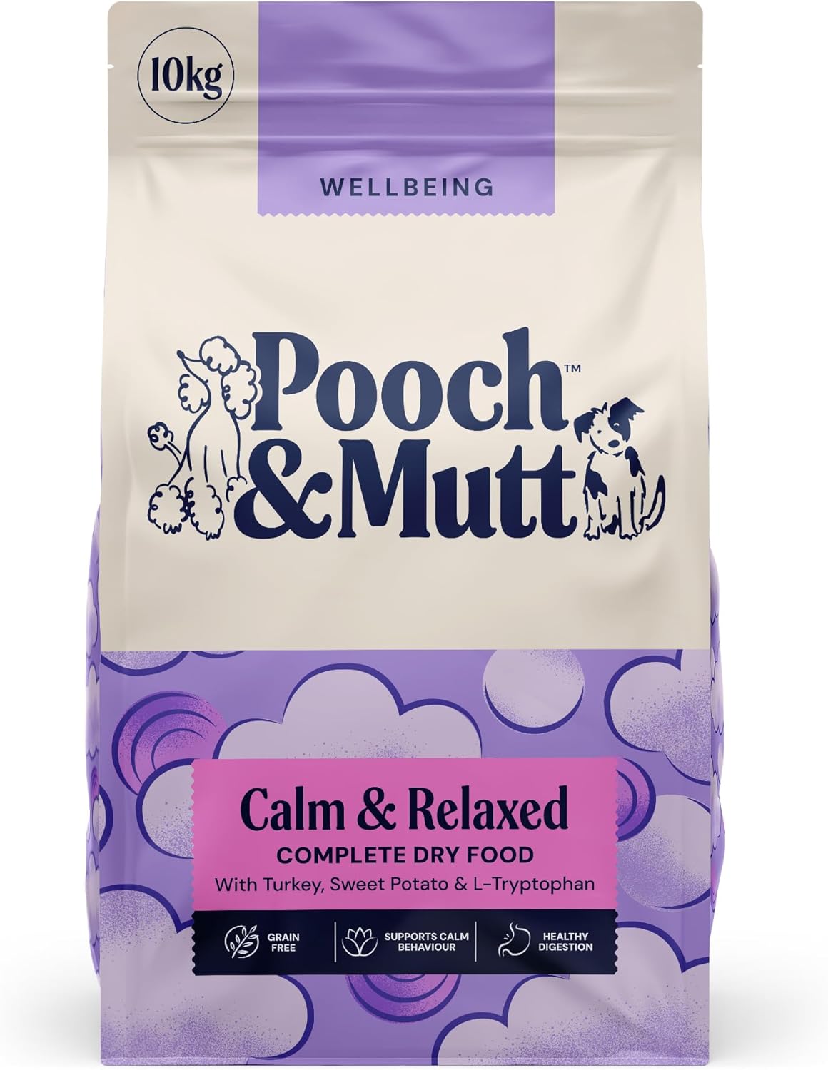Pooch & Mutt - Calm & Relaxed Complete Dry Dog Food Grain Free (Regular Sized Kibble), for Calming Hyperactive or Anxious Dogs, Turkey and Sweet Potato, 10kg (packaging may vary)