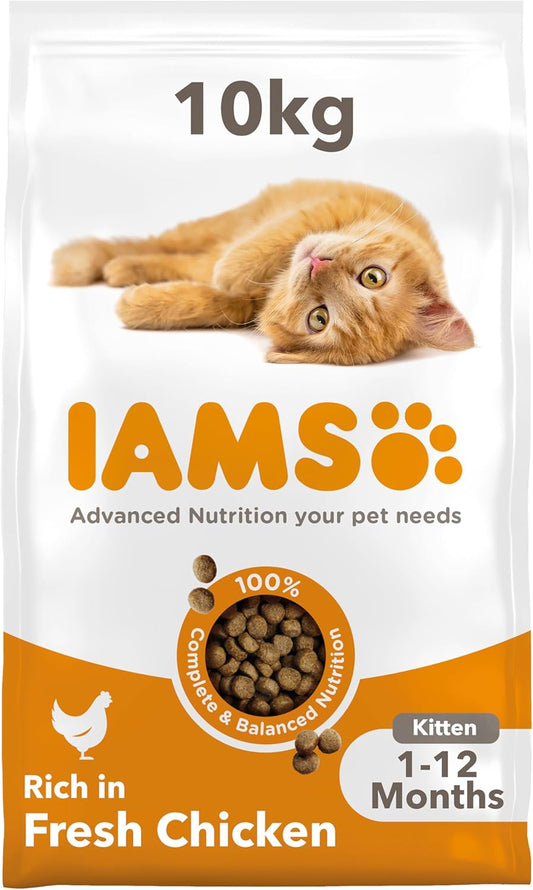 IAMS Kitten Complete Dry Cat Food Chicken 10kg - For Healthy Growth