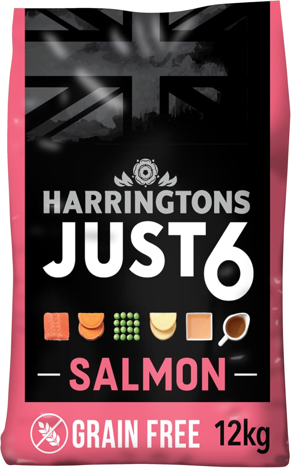 Harringtons Just 6 Complete Grain Free Dry Adult Dog Food Salmon 12kg - With Added Fresh Baked Bites
