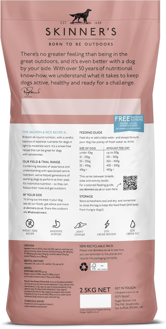 Skinners Field & Trial Salmon & Rice 15kg , Complete Dry Adult Working Dog Food, Gentle Digestion, Glossy Coat