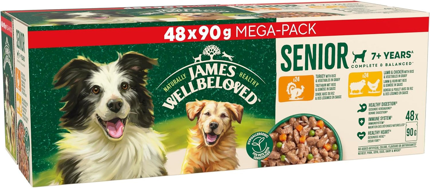 James Wellbeloved Senior Dog Food with Turkey Lamb and Chicken in Gravy Pouch 48 x 90 g