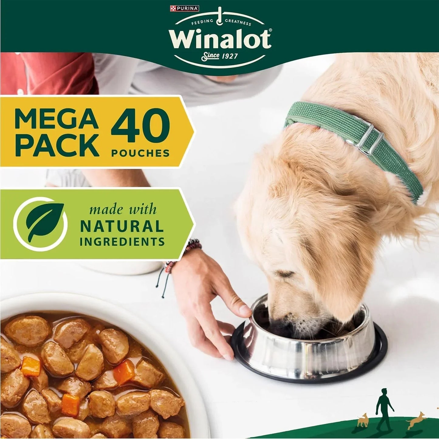 WINALOT Wet Dog Food Pouches – 40 x 100g, Meaty Chunks in Savory Gravy