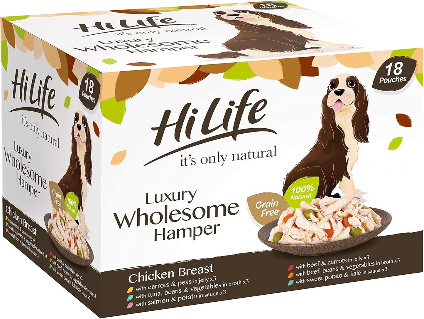 HiLife it's only natural Wet Dog Food - The Luxury Wholesome Hamper with Chicken Breast, Tuna, Salmon, Beef, Vegetables, Multipack of 36 Pouches x 100g
