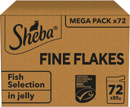 SHEBA - Adult Wet Cat Food Pouches - 72 x 85 g - Fish Collection - Bulk Cat Food Megapack - 72 Jelly Pouches