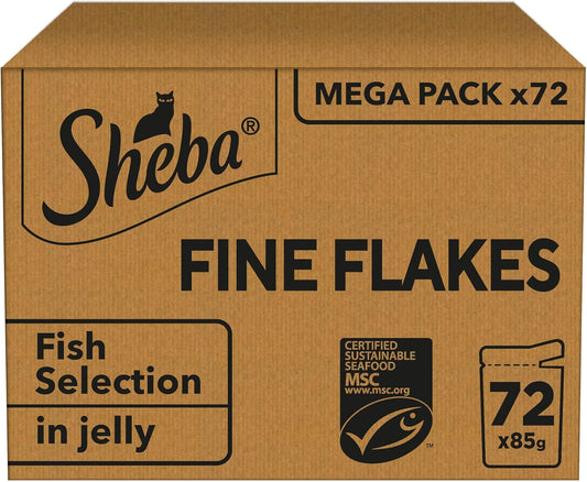 SHEBA - Adult Wet Cat Food Pouches - 72 x 85 g - Fish Collection - Bulk Cat Food Megapack - 72 Jelly Pouches