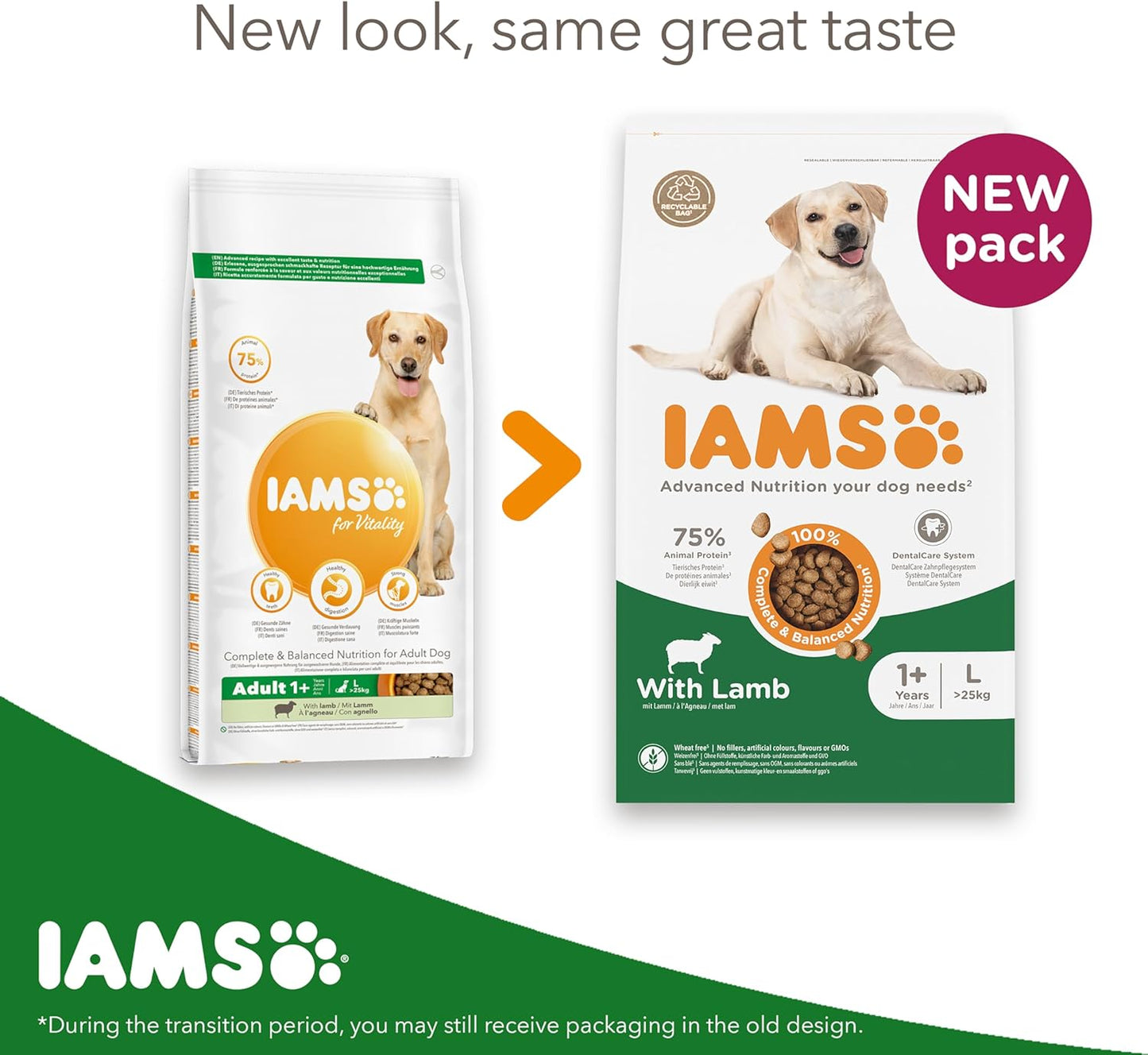 IAMS Adult Large Complete Dry Dog Food Lamb 12kg - With DentalCare System