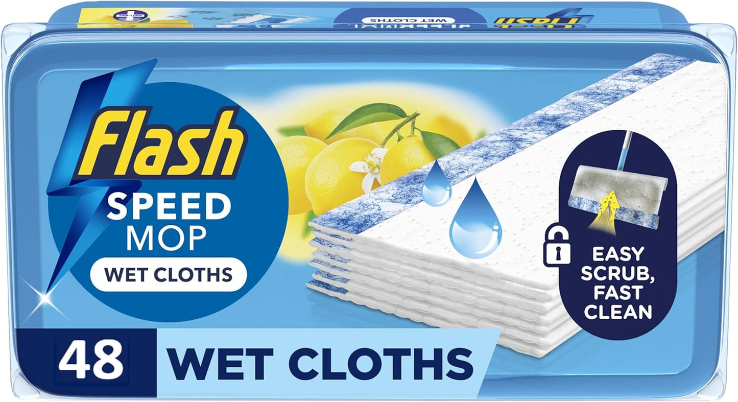 Flash Speedmop Wet Floor Cleaning Wipes, 48 Cloths (24 x 2), Antibac Lemon Multi-Surface