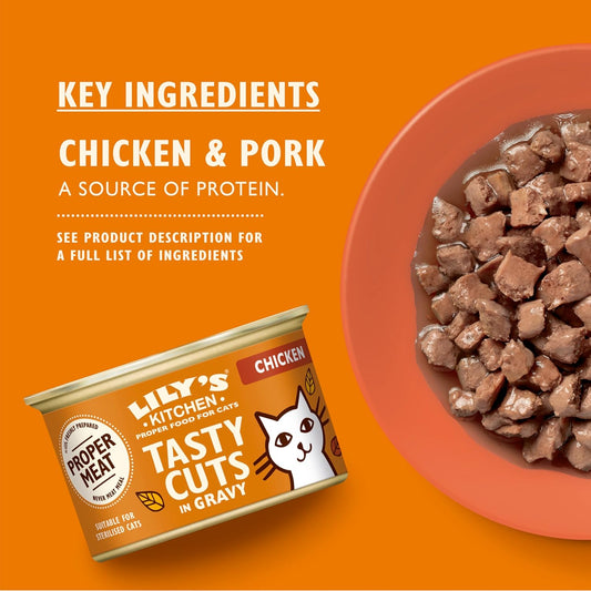 Lily’s Kitchen Tasty Cuts in Gravy Complete Nutrition, Cat Wet Food Multipack (48x85g) Tins for Adult Cats, With Freshly Prepared Meat & Offal, Grain-free Recipe, Suitable for Sterilised Cats