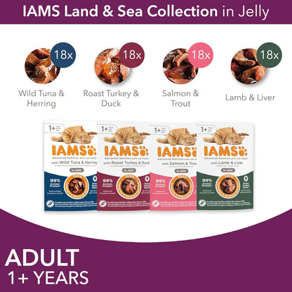 IAMS Adult Wet Cat Food Land & Sea in Jelly 72 x 85g