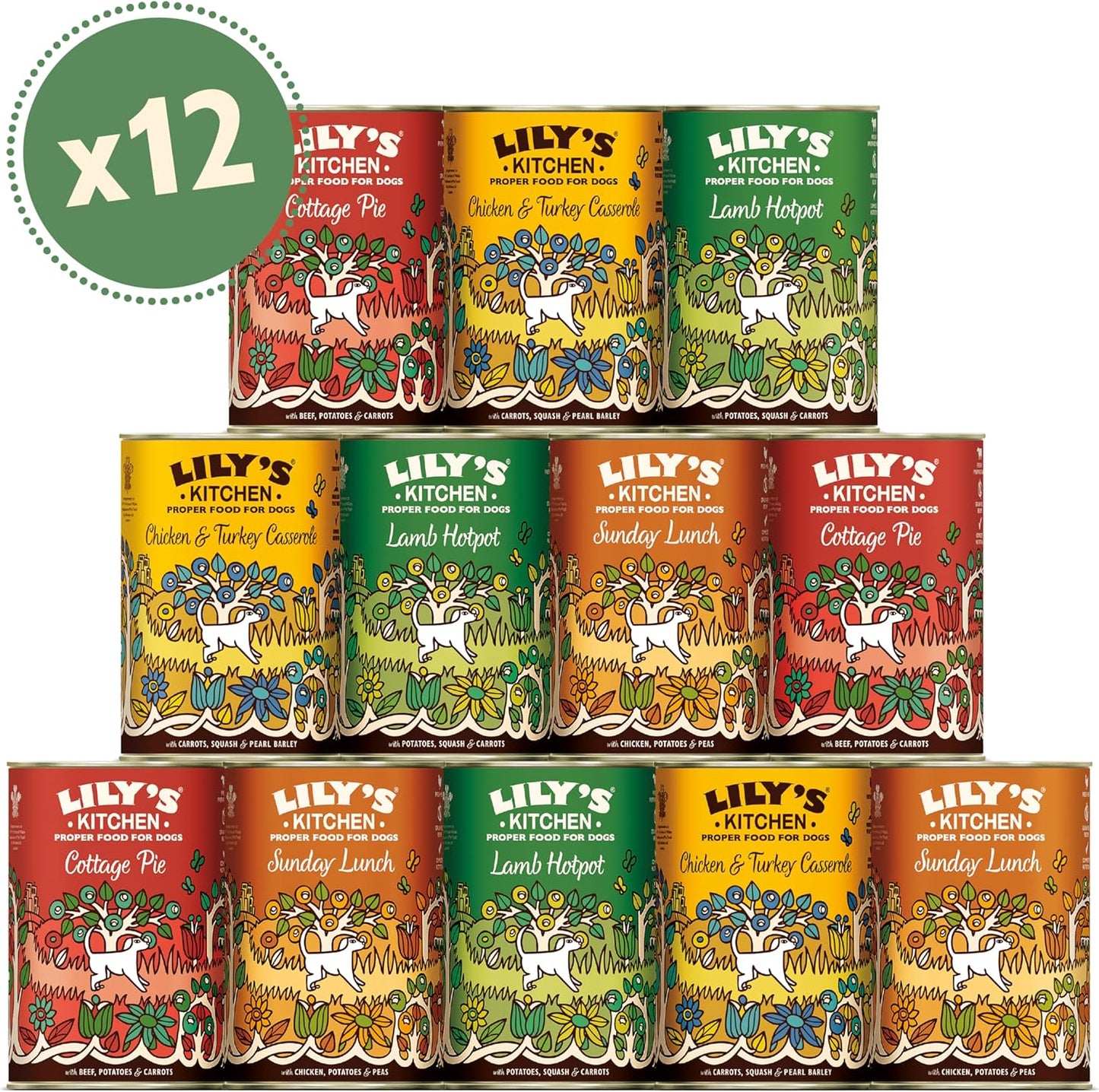 Lily's Kitchen Natural Adult Wet Dog Food Tins Classic Dinners Variety Pack 12 x 400g