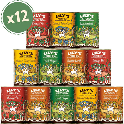 Lily's Kitchen Natural Adult Wet Dog Food Tins Classic Dinners Variety Pack 12 x 400g