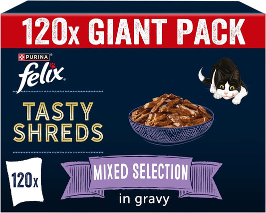 FELIX Tasty Shreds Mixed Selection in Gravy Wet Cat Food 120x80g