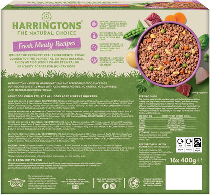 Harringtons Complete Wet Tray Grain Free Hypoallergenic Adult Dog Food Meaty Bumper Pack 16x400g - Chicken, Lamb, Beef & Turkey - Made with All Natural Ingredients