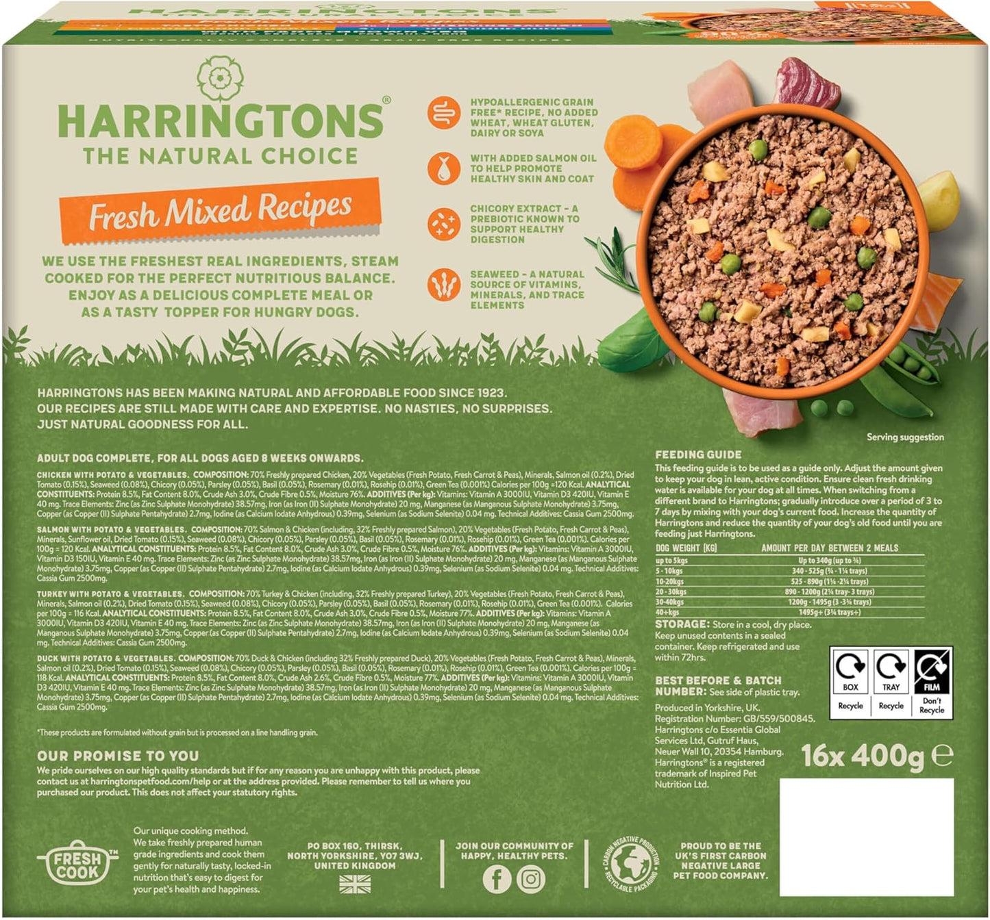Harringtons Complete Wet Tray Grain Free Hypoallergenic Adult Dog Food Mixed Bumper Pack 16x400g