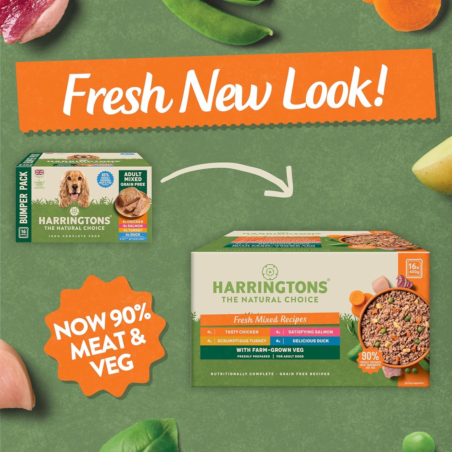 Harringtons Complete Wet Tray Grain Free Hypoallergenic Adult Dog Food Mixed Bumper Pack 16x400g