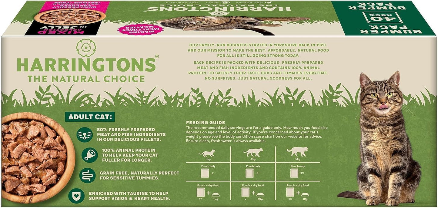 Harringtons Complete Wet Pouch Grain Free Hypoallergenic Adult Cat Food Mixed in Jelly Pack 40x85g