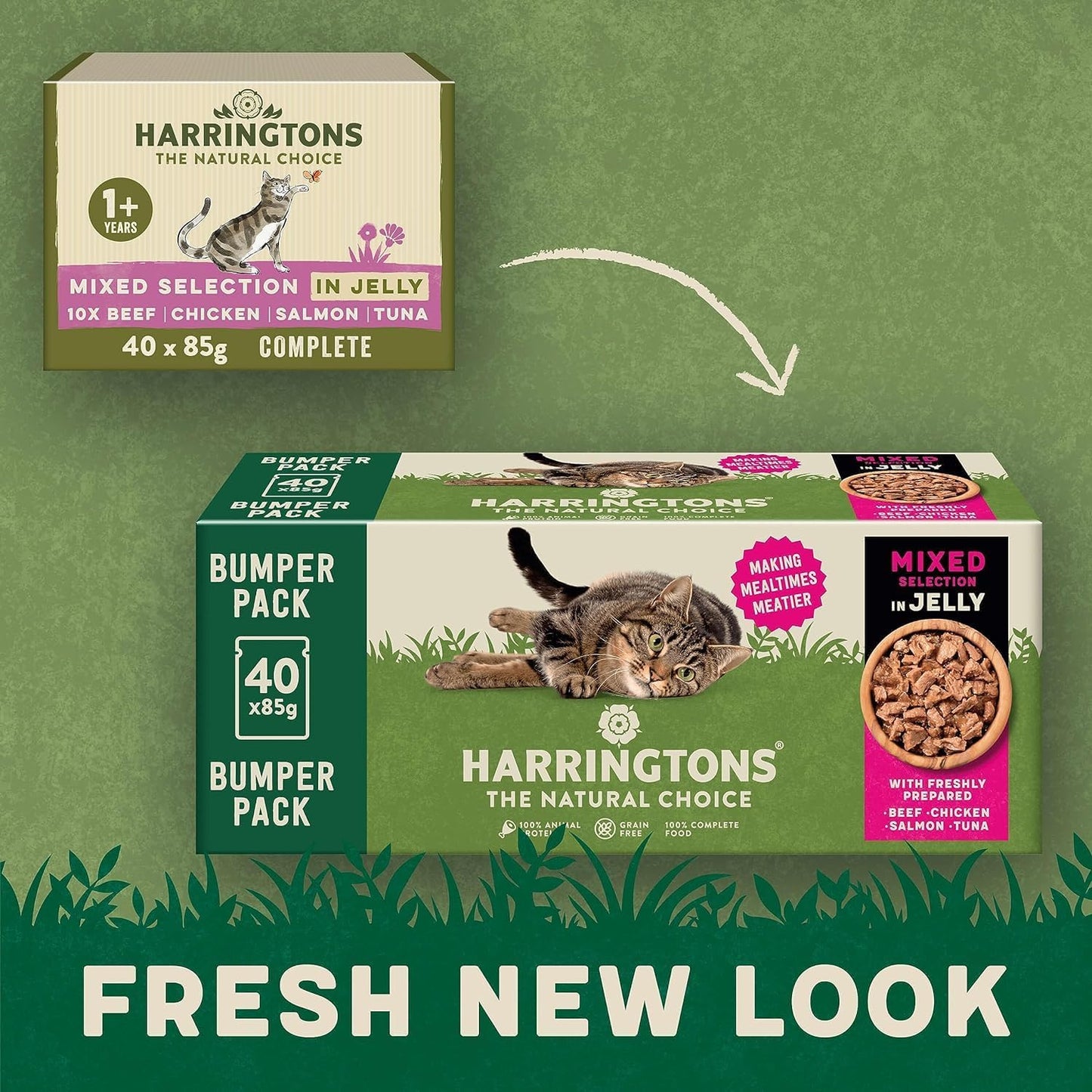 Harringtons Complete Wet Pouch Grain Free Hypoallergenic Adult Cat Food Mixed in Jelly Pack 40x85g