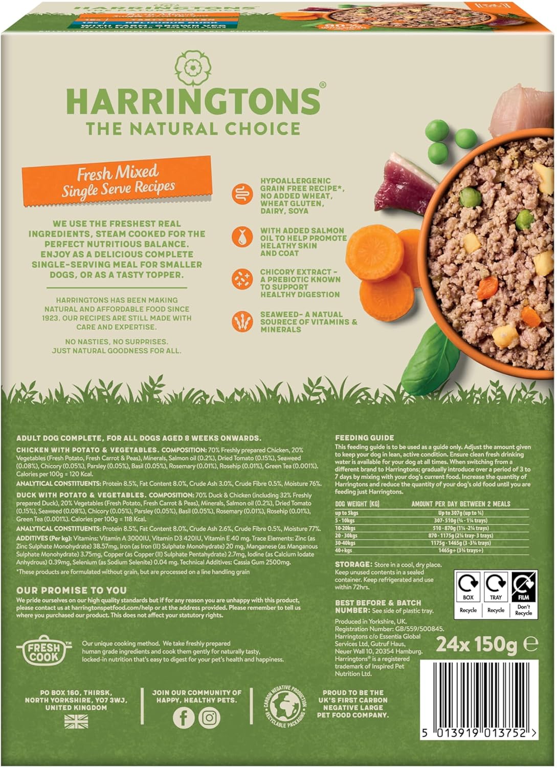 Harringtons Complete Wet Tray Grain Free Hypoallergenic Adult Dog Food Mixed Pack 24x150g