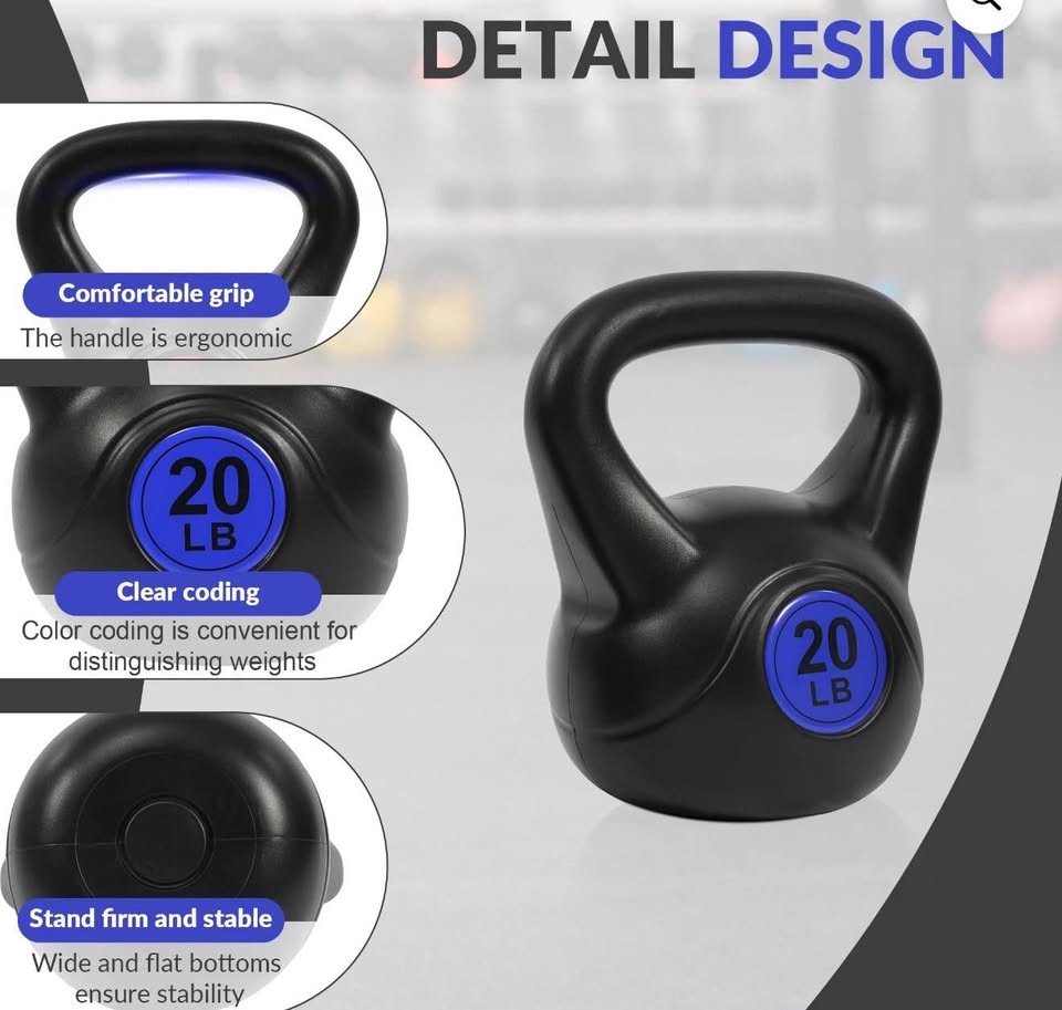 Kettlebell Set – 10lb, 15lb, and 20lb Color-Coded Weights for Strength Training, Cardio, and Home Gym Fitness