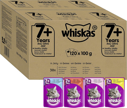 Whiskas Wet Pouches, Fish and Meaty Selection in Jelly, Suitable for Senior Cats Aged 7+, MegaPack (120 x 100 g)
