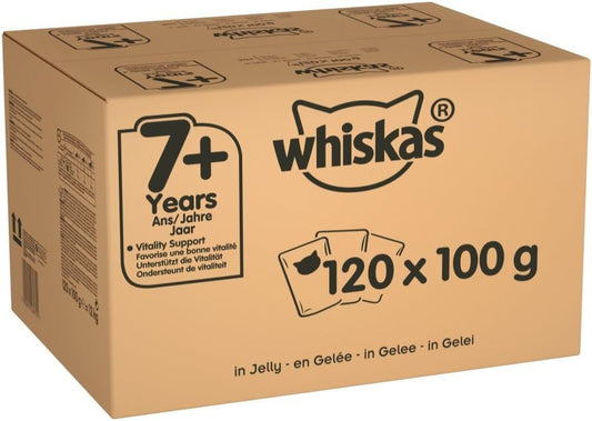 Whiskas Wet Pouches, Fish and Meaty Selection in Jelly, Suitable for Senior Cats Aged 7+, MegaPack (120 x 100 g)