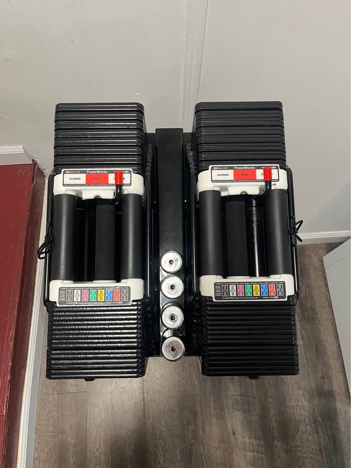 PowerBlock Style Adjustable Dumbbell Set with Compact Folding Stand