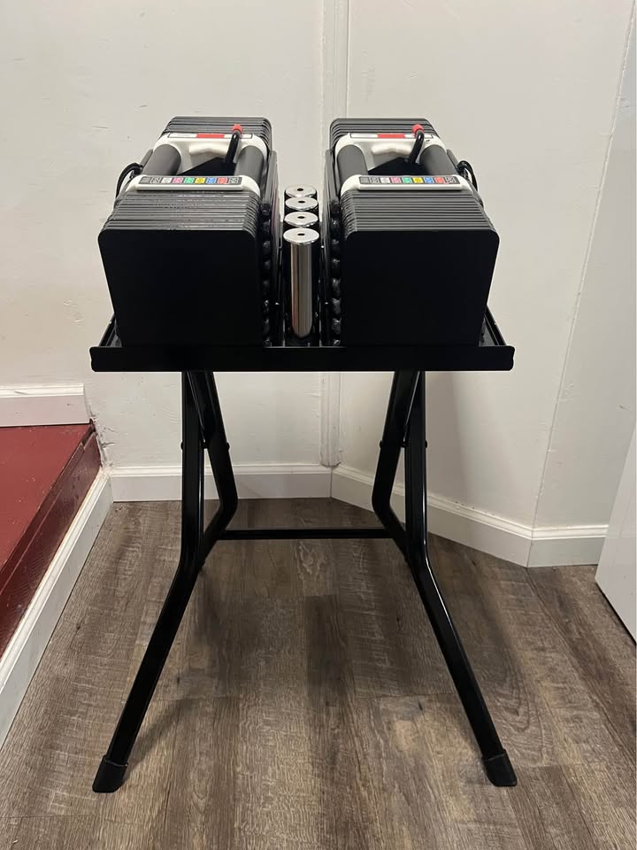 PowerBlock Style Adjustable Dumbbell Set with Compact Folding Stand