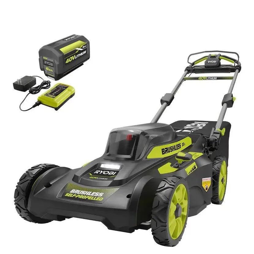 ryobi 40v brushless 20 in. cordless walk behind self propelled lawn mower with 6.0 ah battery & charger ryobi 40v brushless 20 in. cordless walk behind self propelled lawn mower with 6.0 ah battery & charger