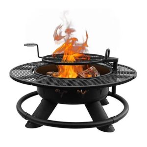 red mountain valley 47 in. wood burning fire pit with adjustable bbq grate, deer head